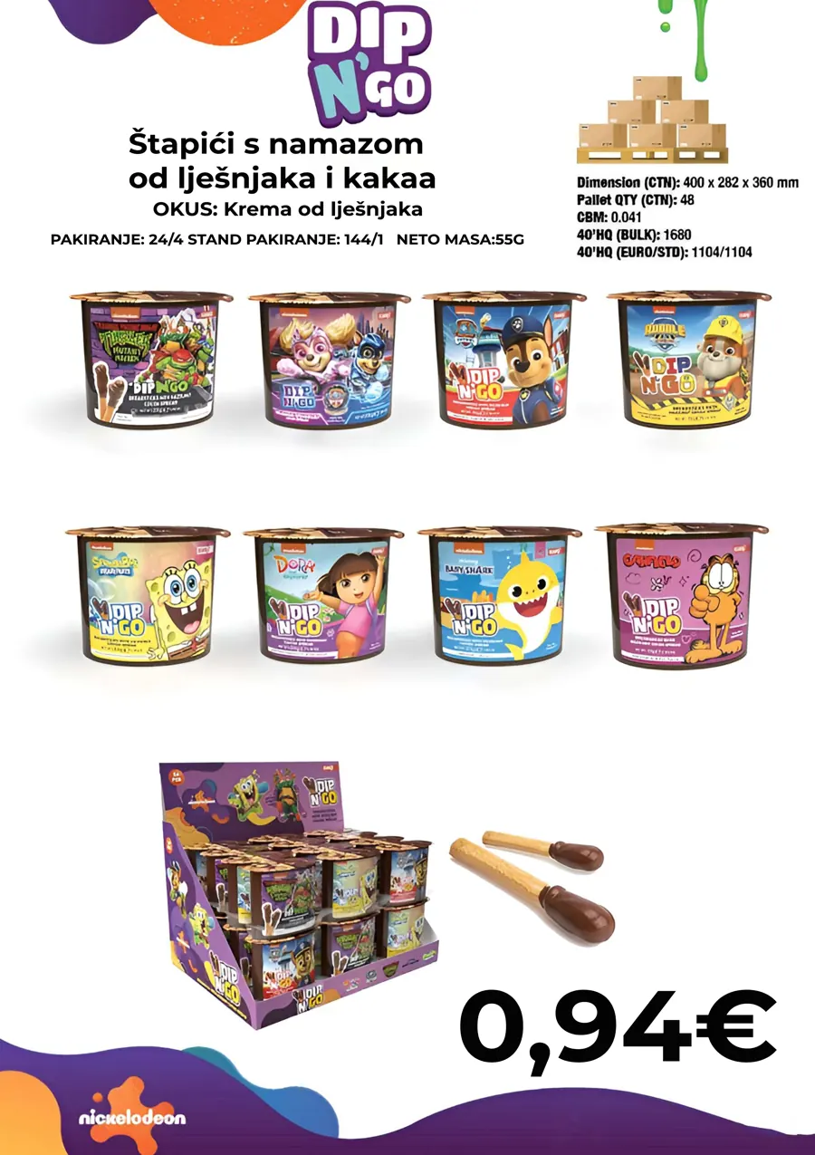 Štapići s namazom od lješnjaka i kakaa